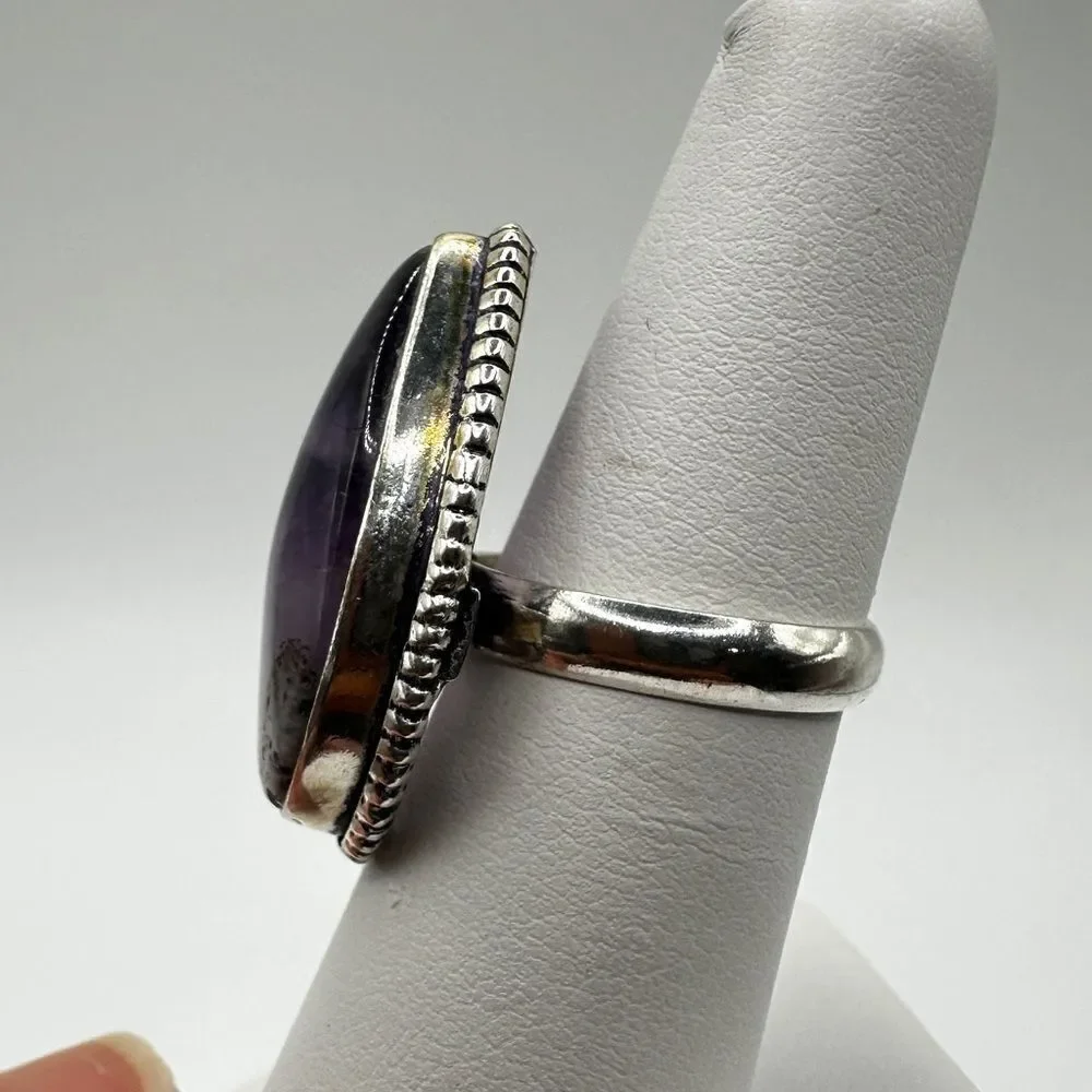 16x26mm Pear‎ cut Trapiche Amethyst Cabochon ring in plated 925!